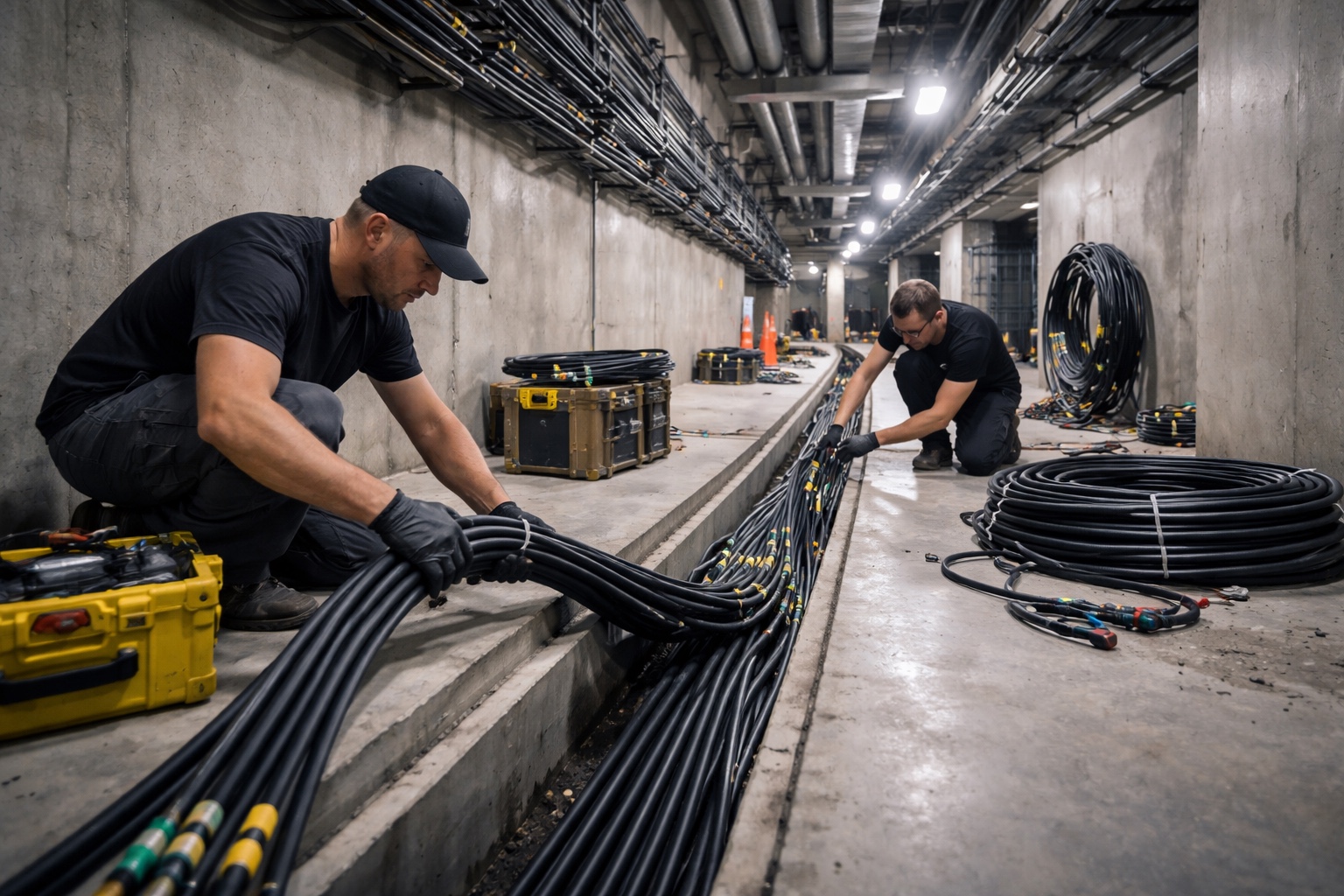 Cabling and infrastructure installation in concrete service tunnel